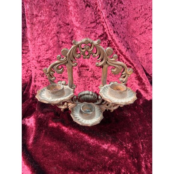 Antique Home Decor - Cast Iron 3 Candle Sconce - Dark Gothic Style Fixture